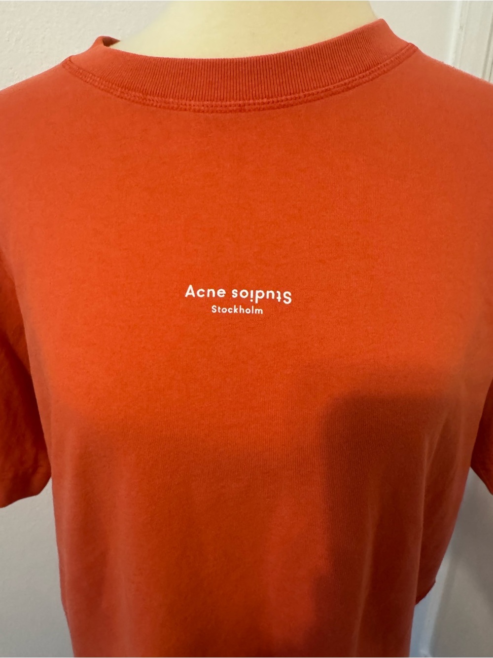 Acne Studios Orange Reverse Logo T-Shirt Dress Streetwear Relaxed Fit Medium - Picture 2 of 11